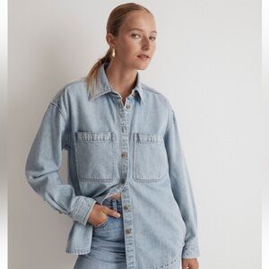 Madewell Denim Oversized Button-Up Shirt in Derussey Wash